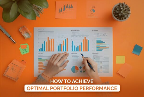 Person analyzing financial charts and graphs on a piece of paper, surrounded by office supplies, highlighting how to achieve optimal portfolio performance.